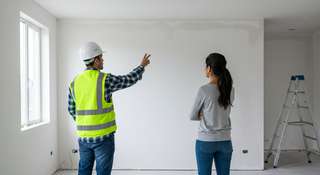 Cliente y proveedor revisando detalles técnicos durante una visita de inspección.